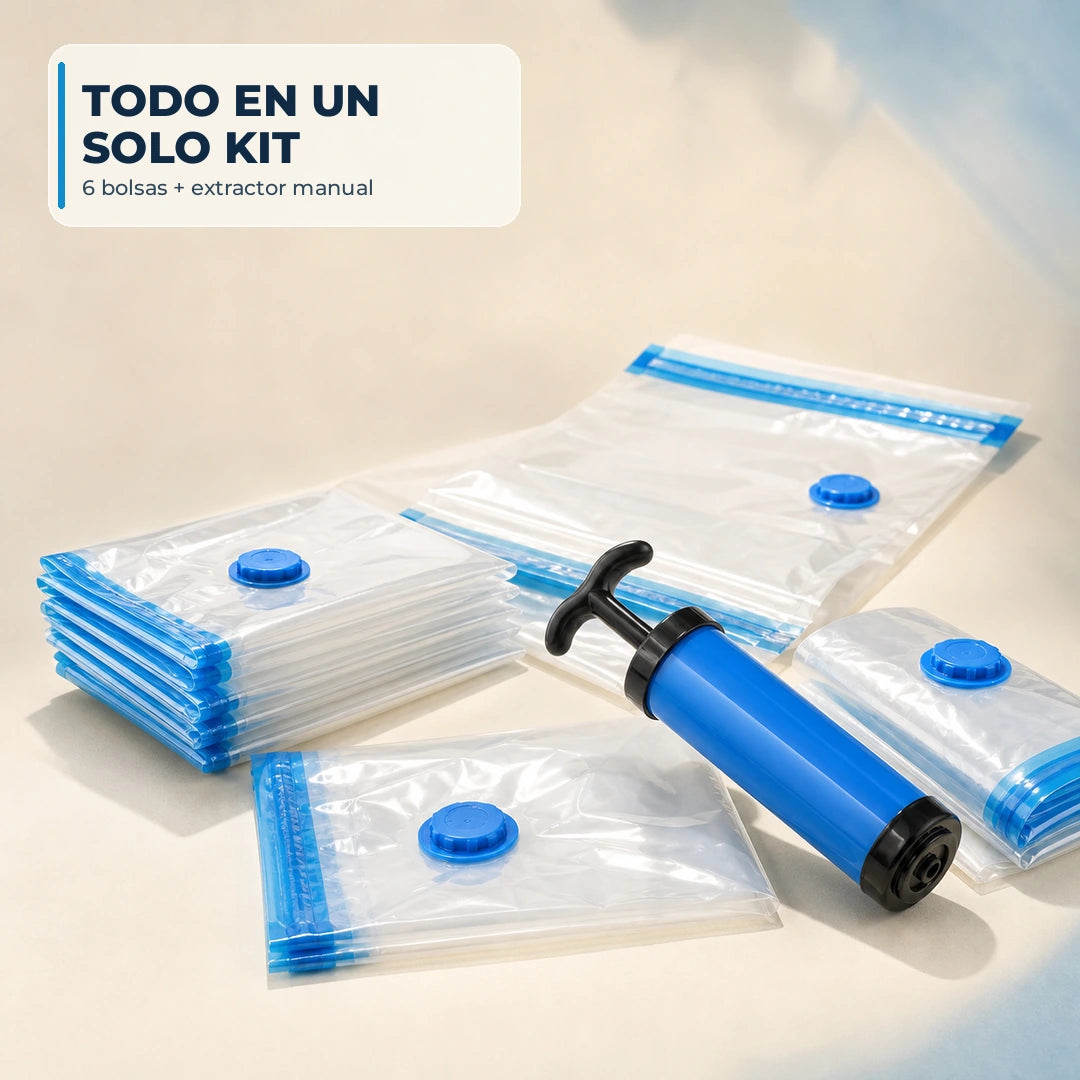 Kit de seis bolsas de almacenamiento al vacío con extractor manual