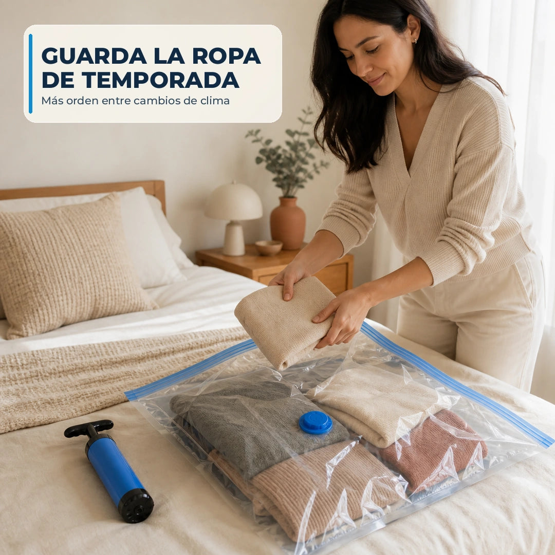 Ropa de temporada organizada en bolsas al vacío