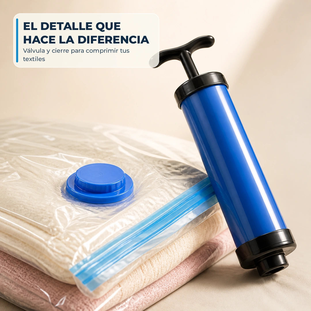 Detalle de válvula azul y cierre de una bolsa al vacío