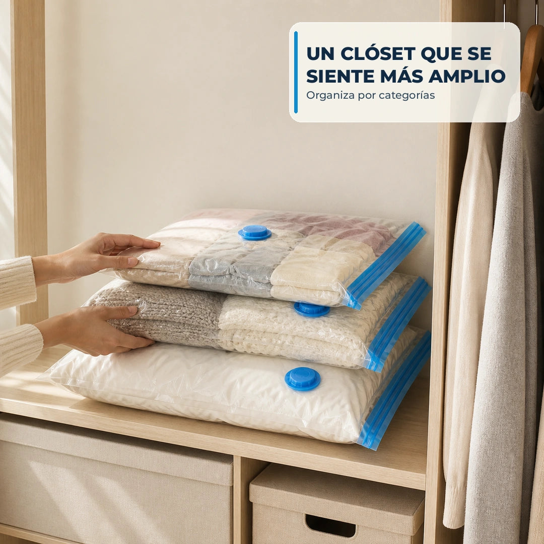 Ropa organizada por categorías en bolsas al vacío